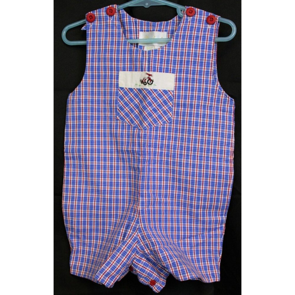 Strasburg Blue Red Plaid Boy Jumper 24M Bike Trike Summer Spring Romper Jon Jon